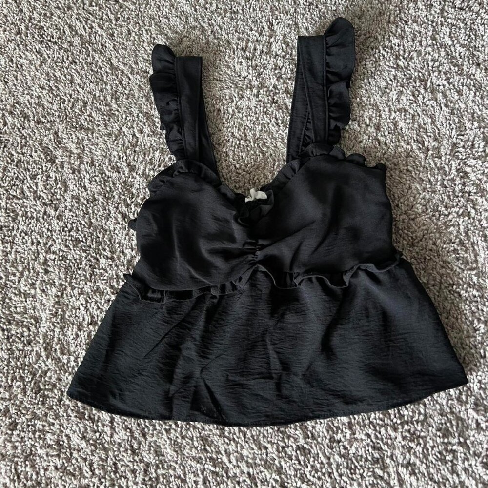 Black babydoll tank top with ruffle straps